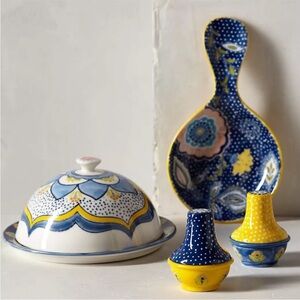 Anthropologie Villette Floral Kitchen Spoon Rest Salt Pepper Shaker Butter Dish